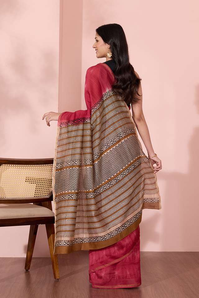 Red Rajasthan Pure Silk Cotton Tie and Dye Shibori Saree thumbnail image number null