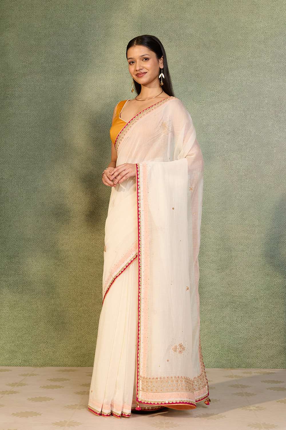 White Pure Silk Cotton Embroidered Saree image number null
