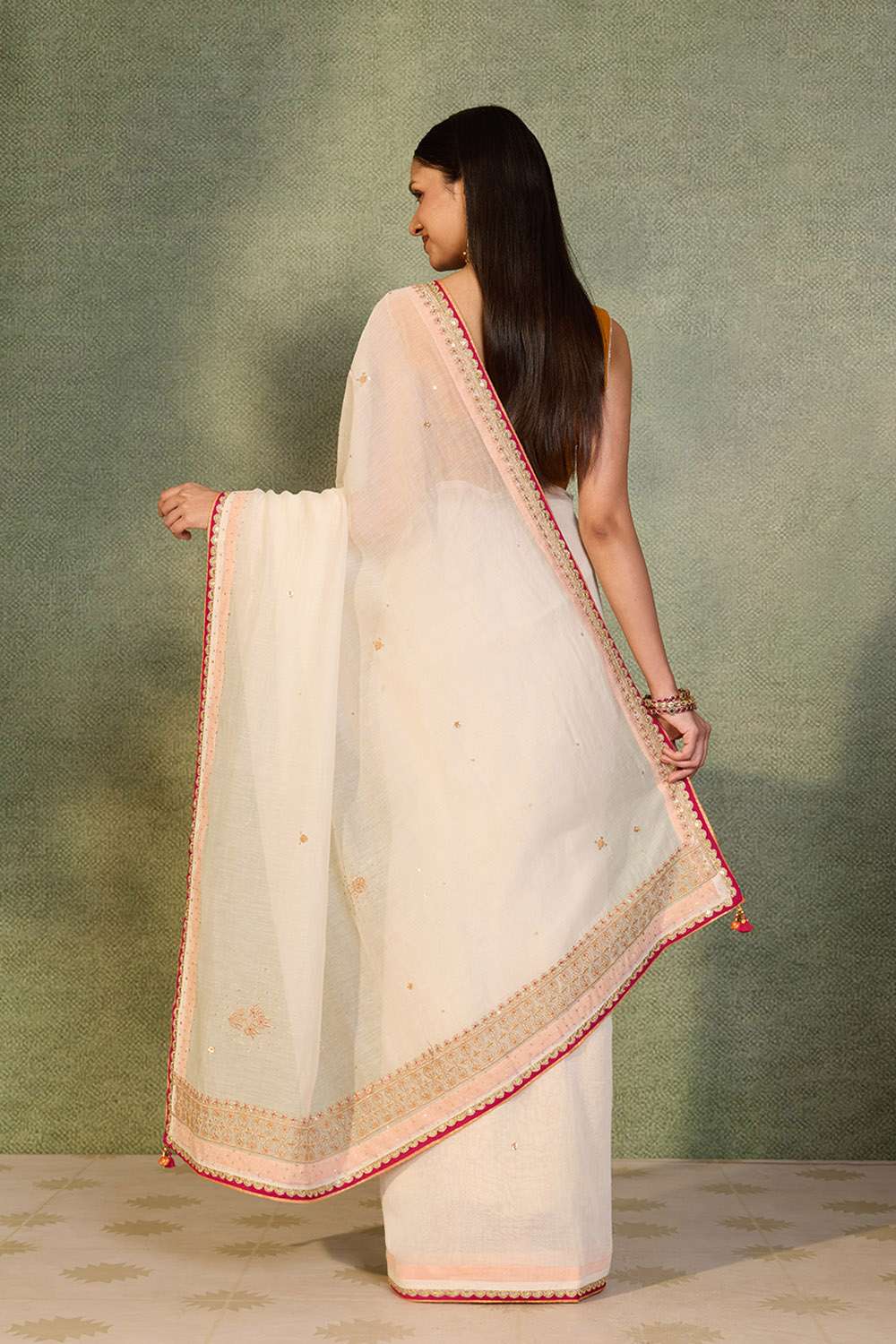 White Pure Silk Cotton Embroidered Saree image number null