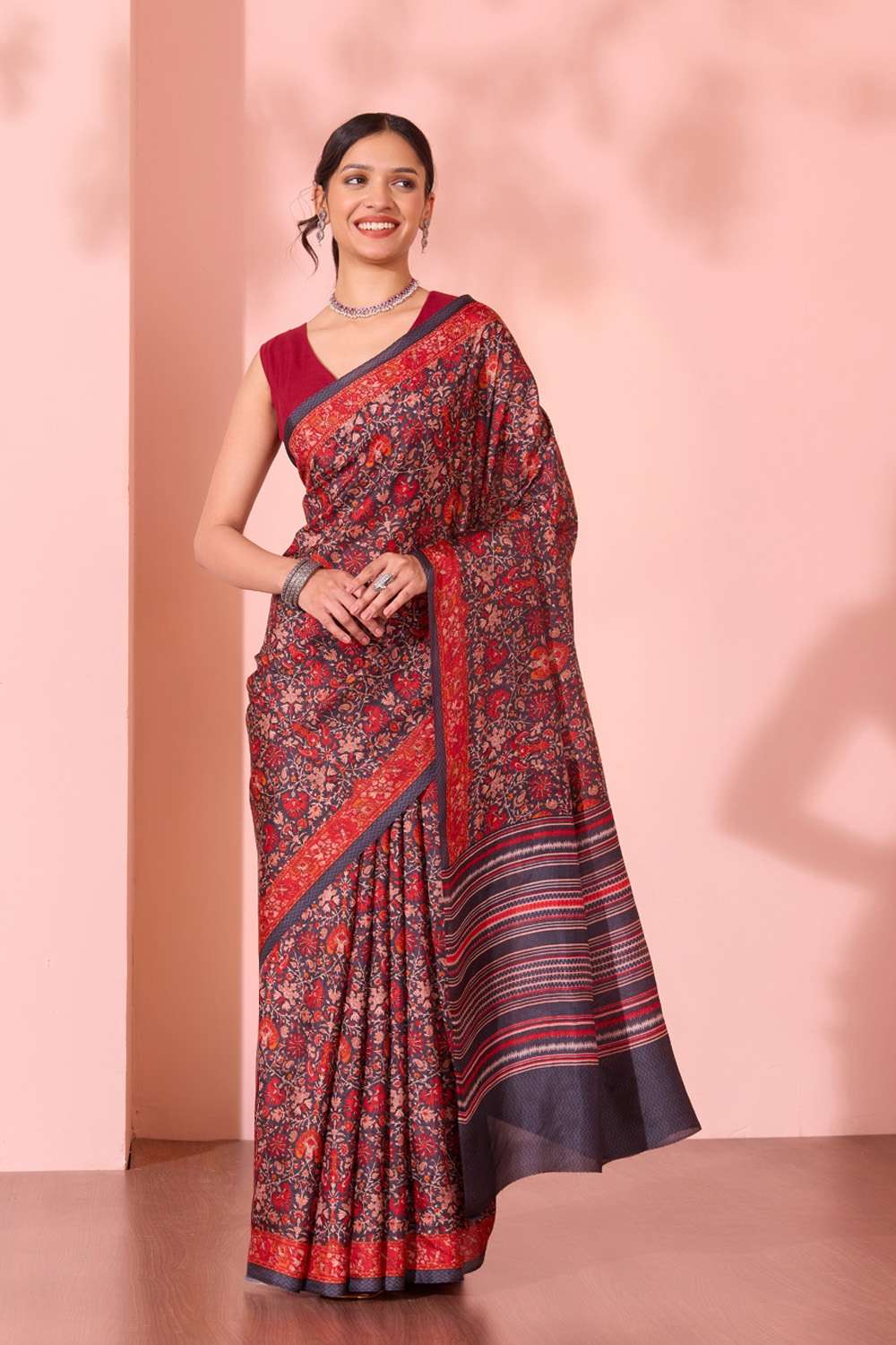 Black  Screen Printed  Pure Silk Saree image number null