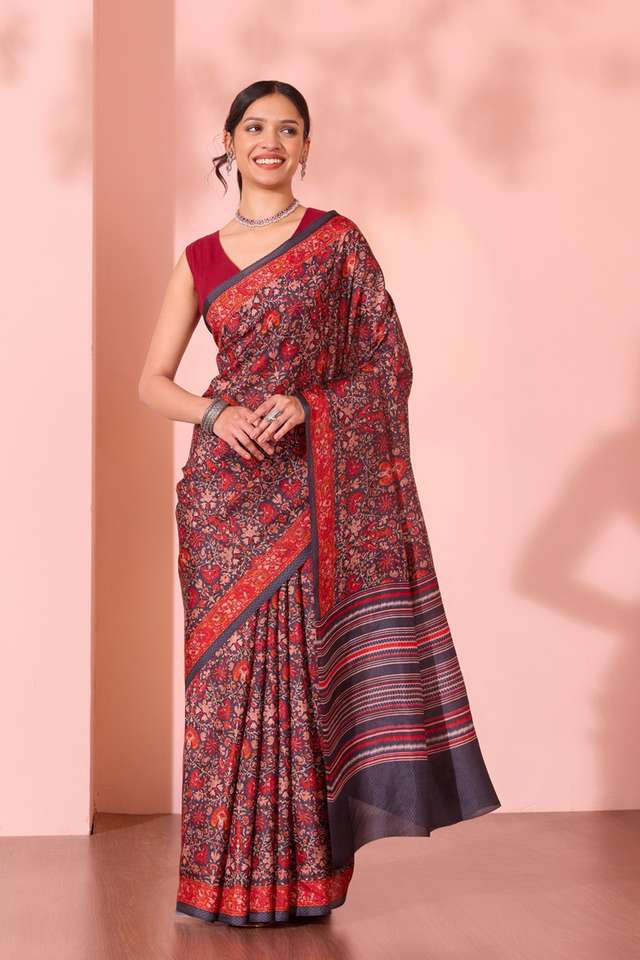 Black  Screen Printed  Pure Silk Saree image number