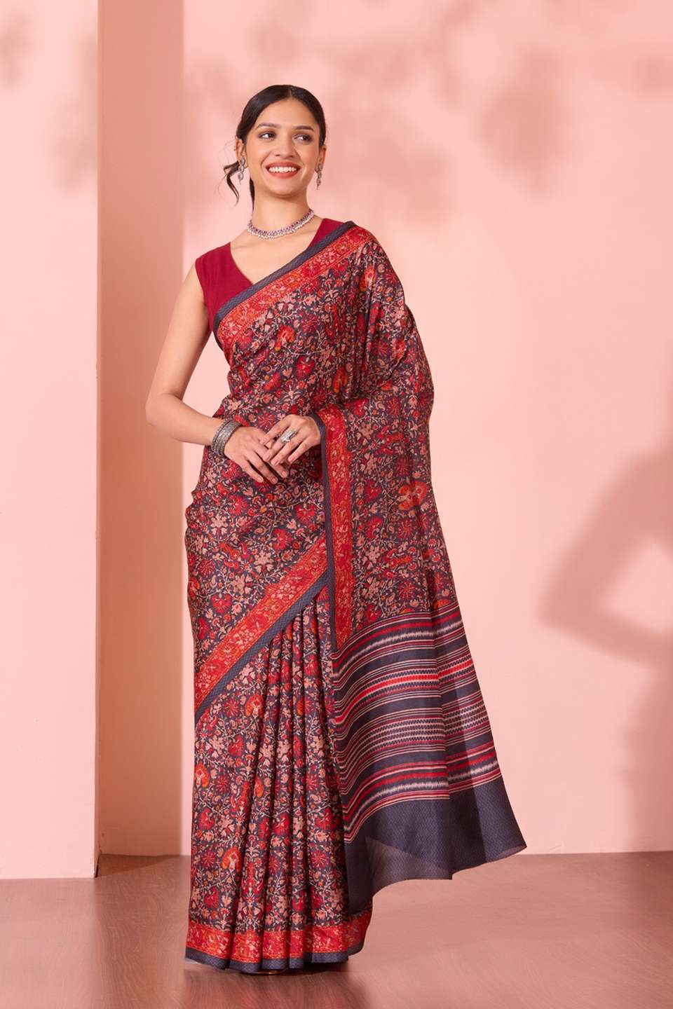 Black  Screen Printed  Pure Silk Saree