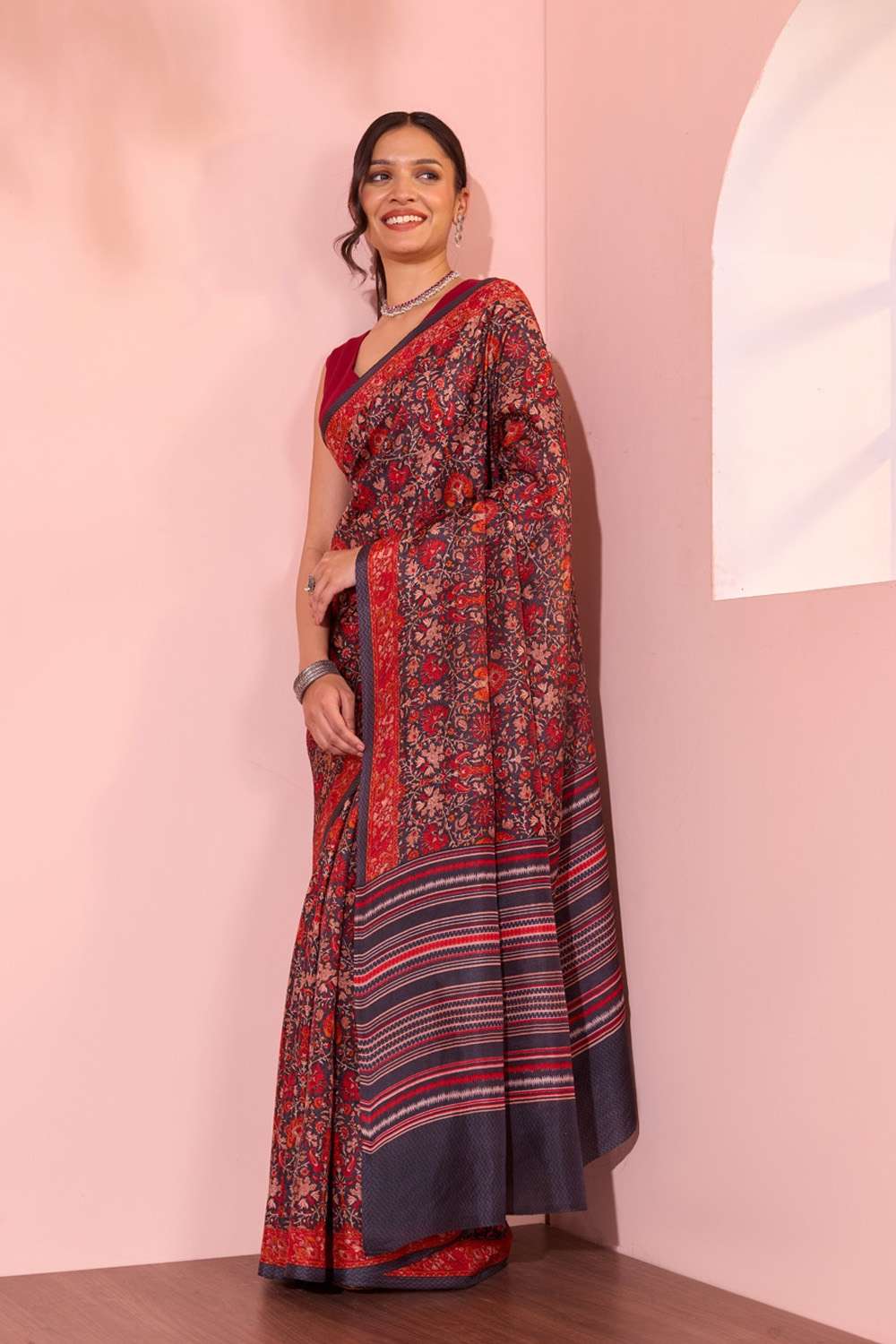 Black  Screen Printed  Pure Silk Saree image number null