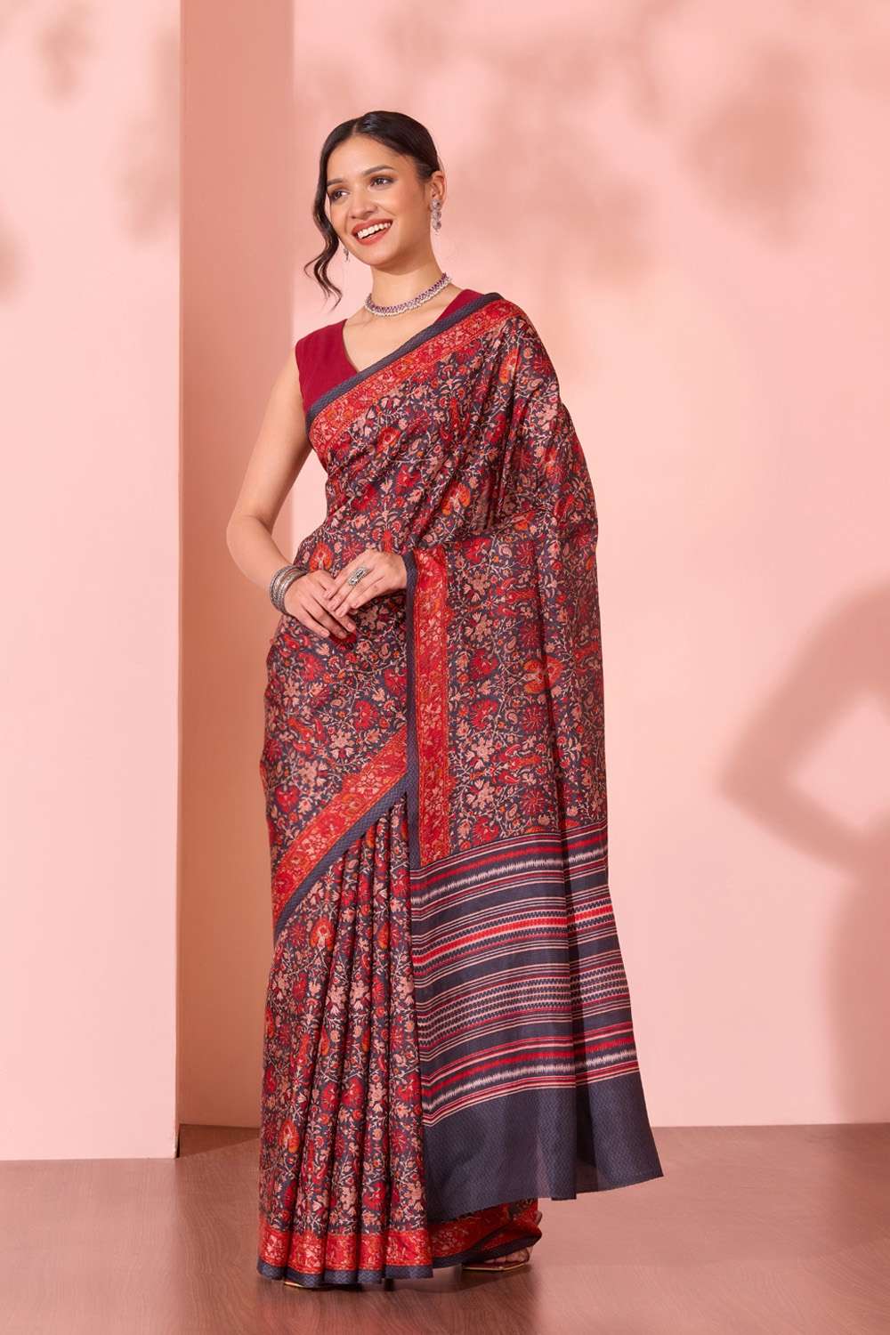 Black  Screen Printed  Pure Silk Saree image number null
