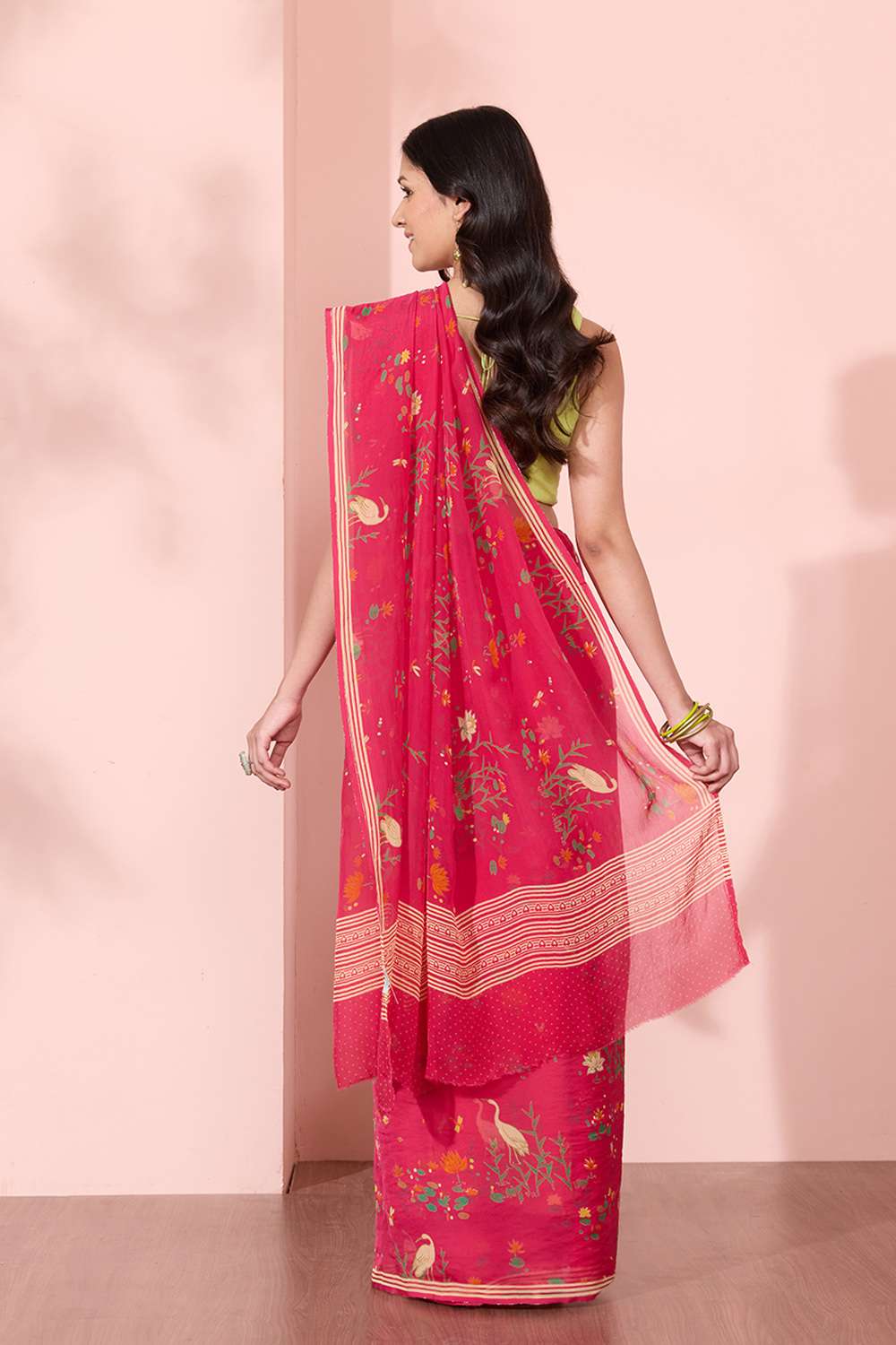 Pink Screen Printed Viscose Organza Saree image number null