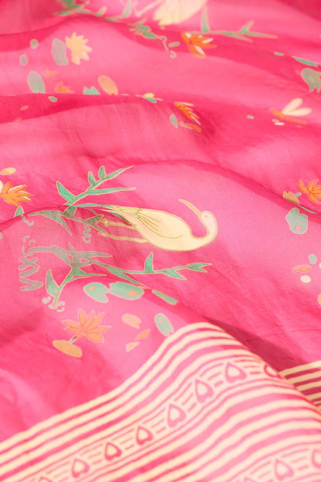 Pink Screen Printed Viscose Organza Saree thumbnail image number null