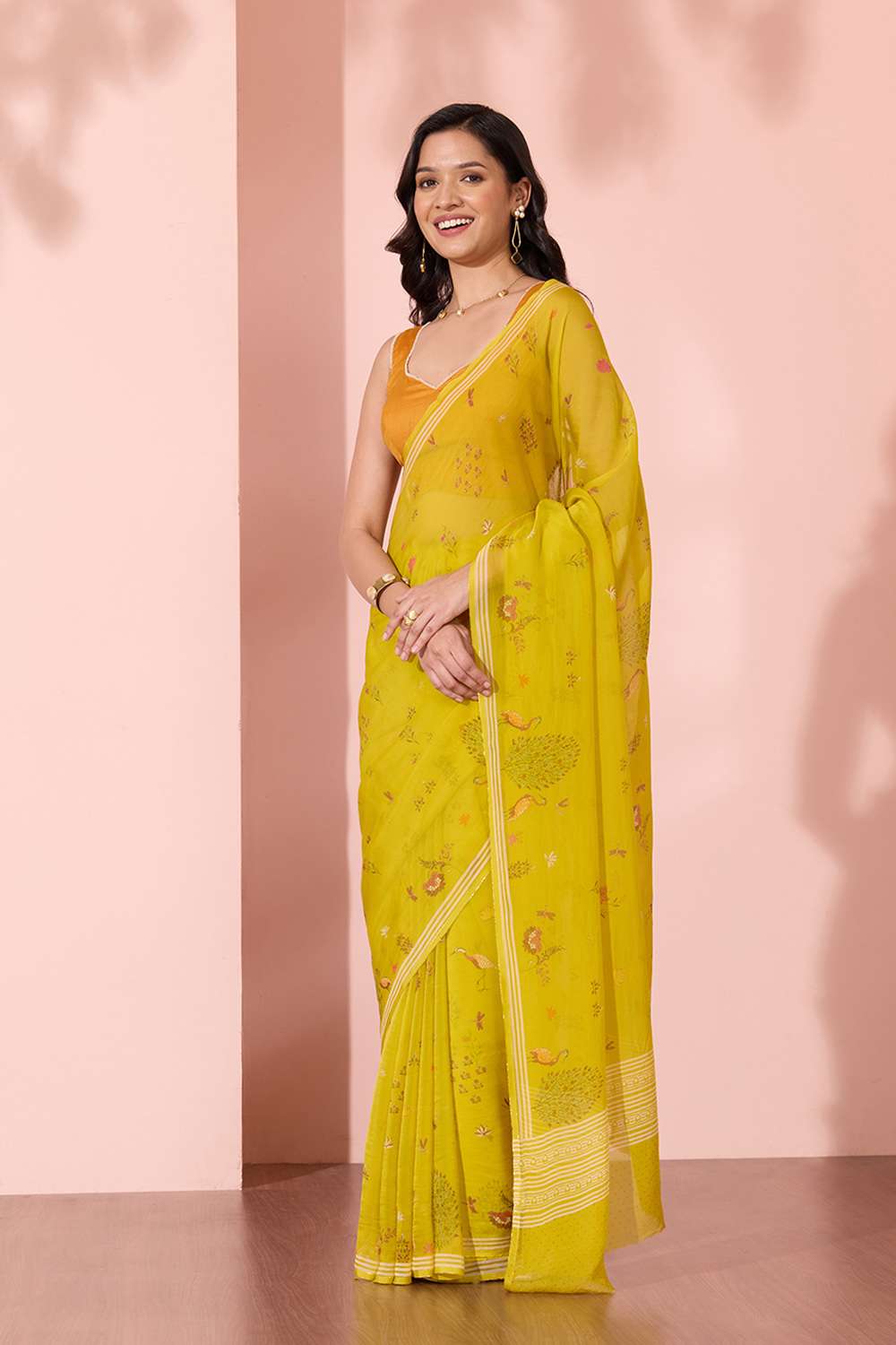 Light Green Screen Printed Viscose Organza Saree image number null
