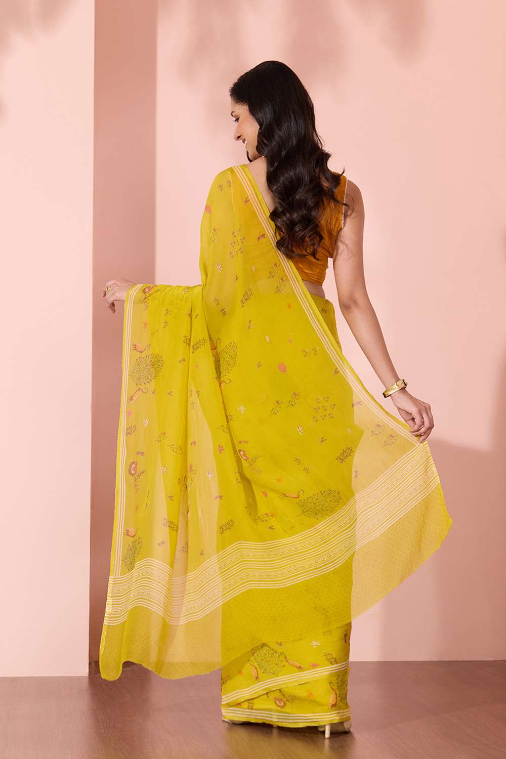 Light Green Screen Printed Viscose Organza Saree image number null