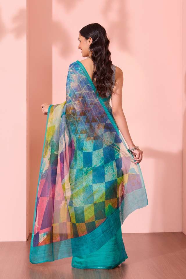 Light Blue  Printed Pure Silk Organza Saree thumbnail image number null