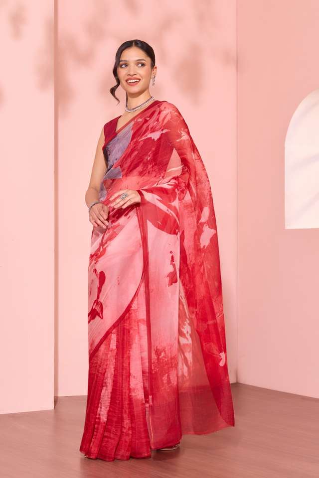 Pink  Printed Pure Silk Organza Saree thumbnail image number null