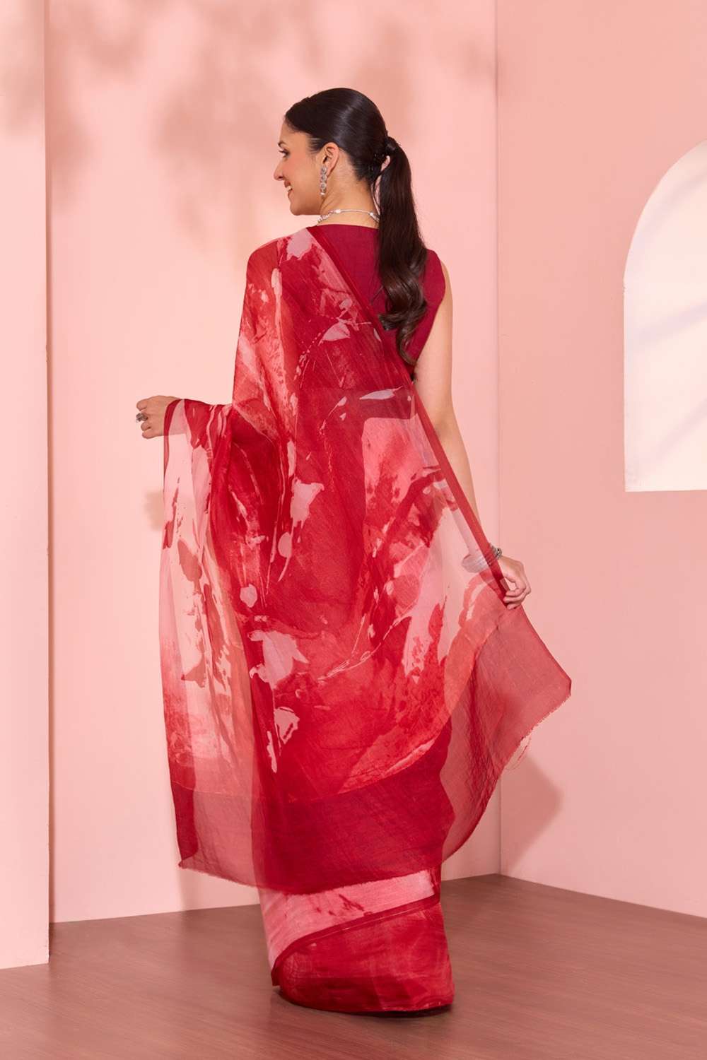 Pink  Printed Pure Silk Organza Saree image number null