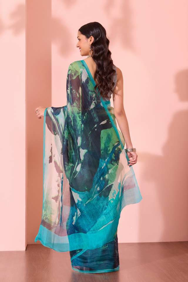 Blue  Printed Pure Silk Organza Saree thumbnail image number null