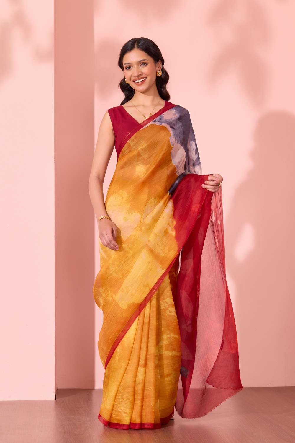 Yellow  Printed Pure Silk Organza Saree image number null