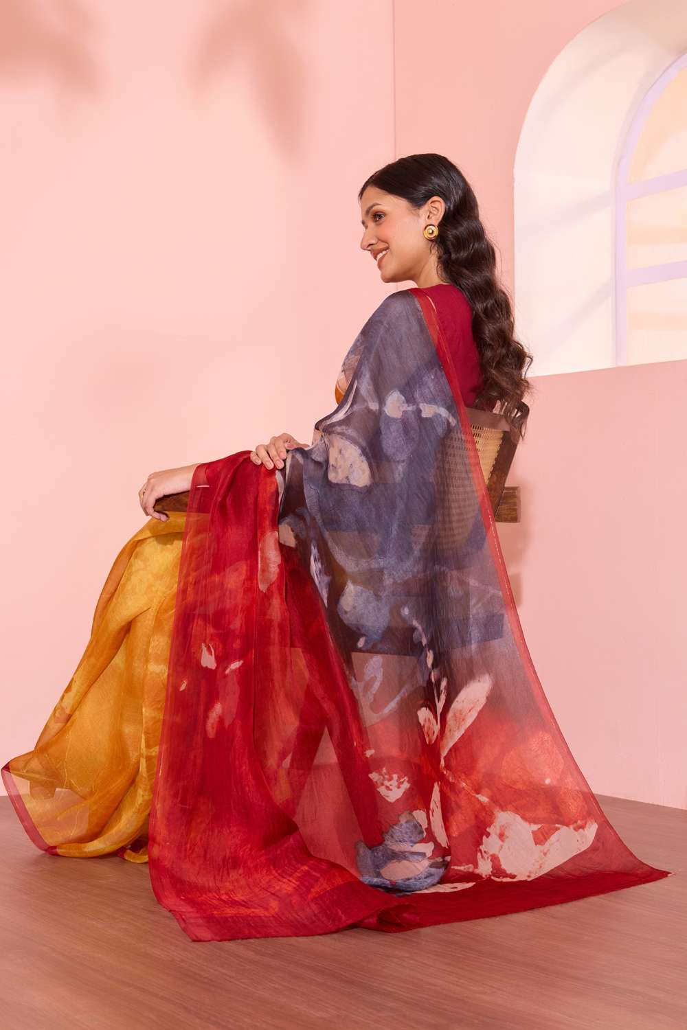 Yellow  Printed Pure Silk Organza Saree image number null