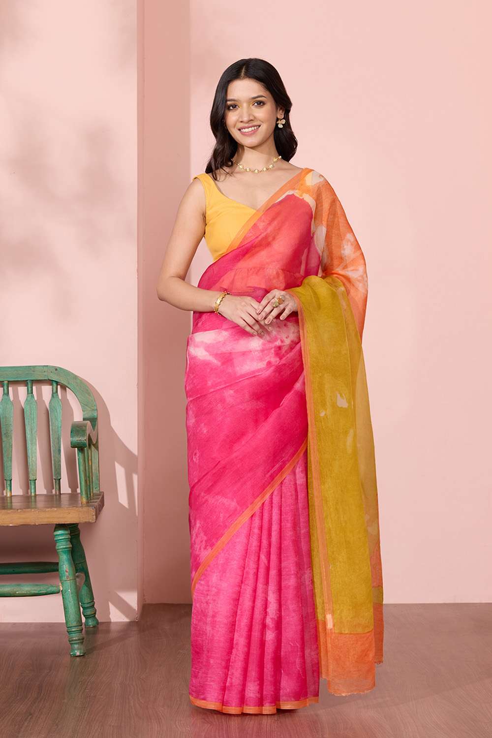 Pink Printed Pure Silk Organza Saree image number null