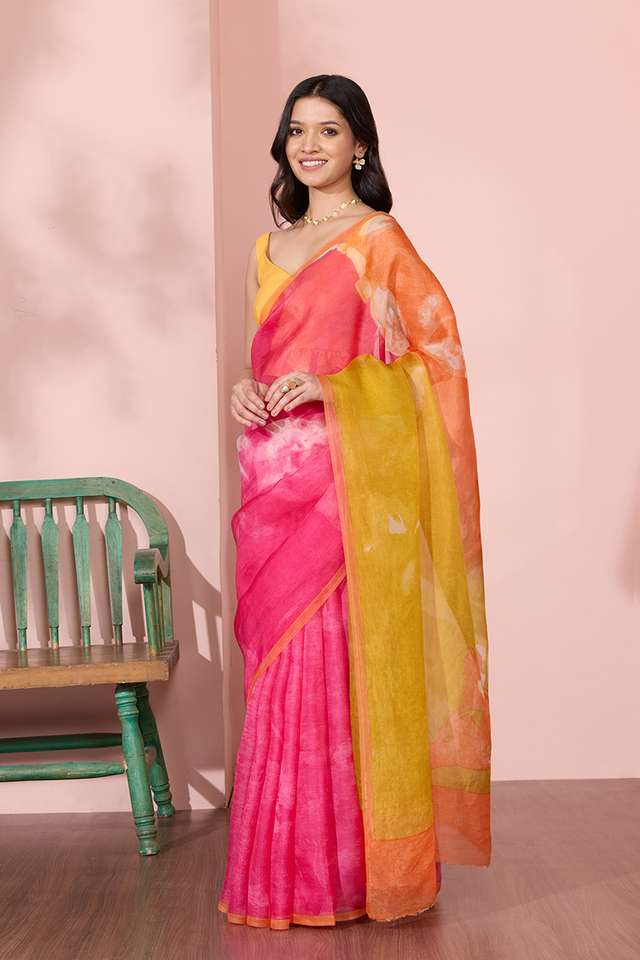 Pink Printed Pure Silk Organza Saree thumbnail image number null