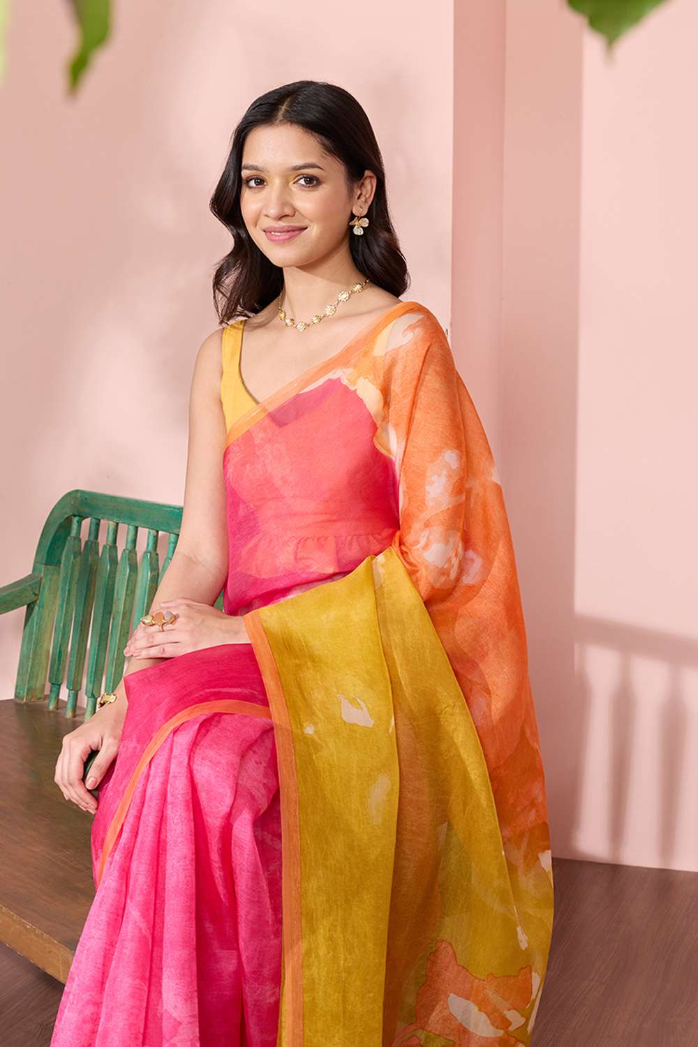 Pink Printed Pure Silk Organza Saree image number null
