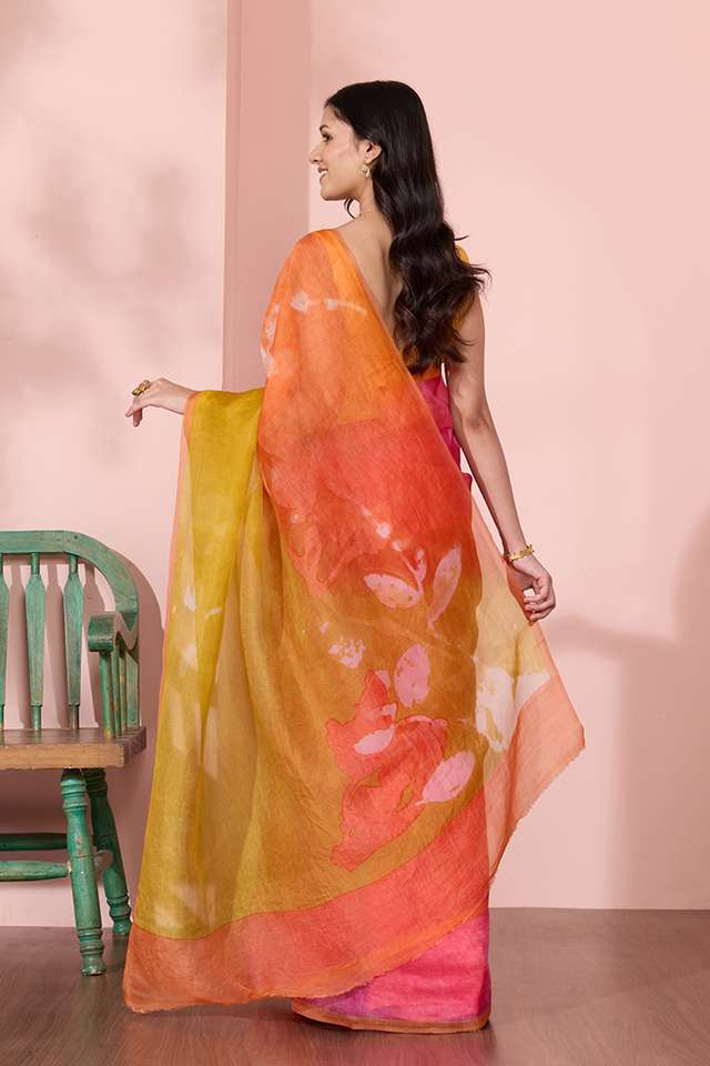 Pink Printed Pure Silk Organza Saree thumbnail image number null