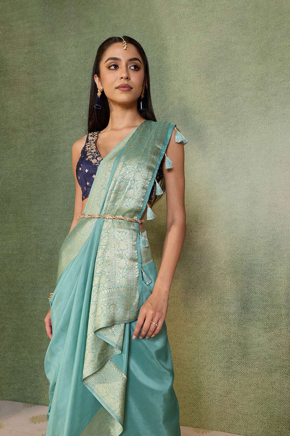 Light Blue Woven Design Pure Viscose Saree