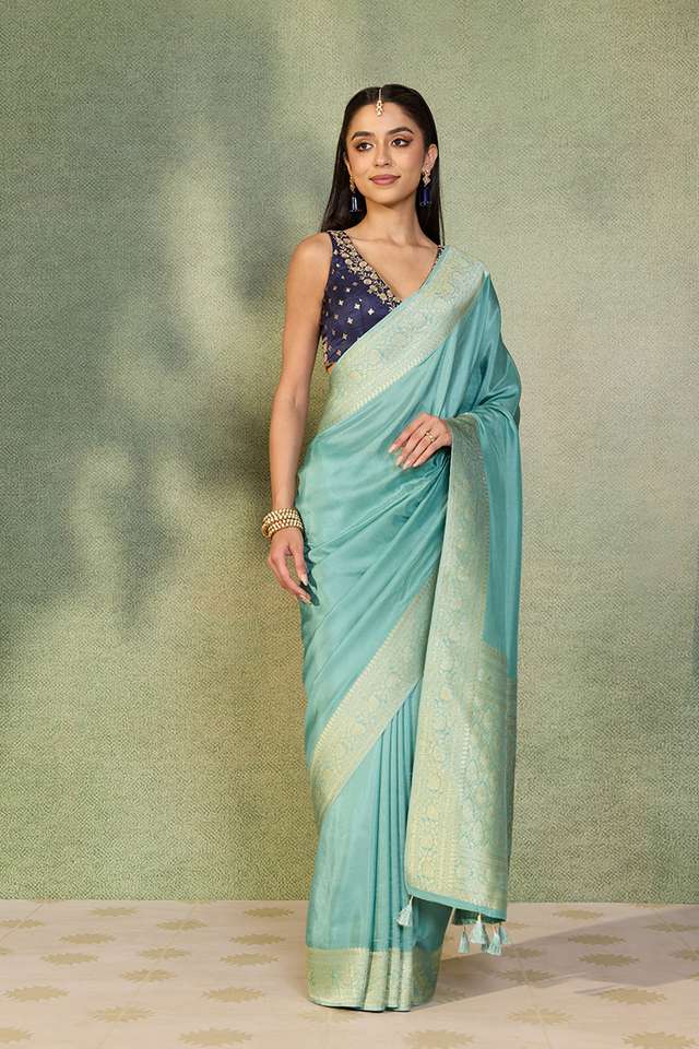 Light Blue Woven Design Pure Viscose Saree thumbnail image number null