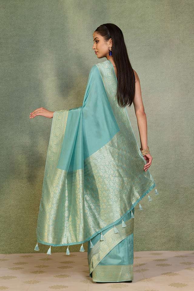Light Blue Woven Design Pure Viscose Saree thumbnail image number null
