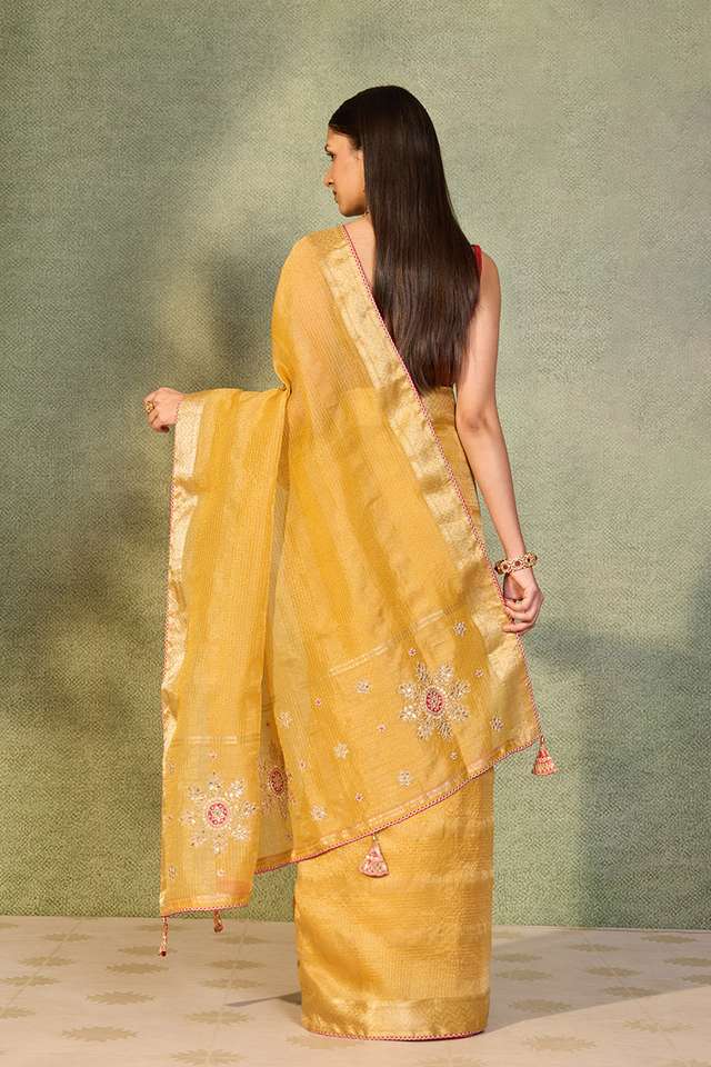 Yellow Viscose Tissue Gota Patti Emroidery Saree thumbnail image number null