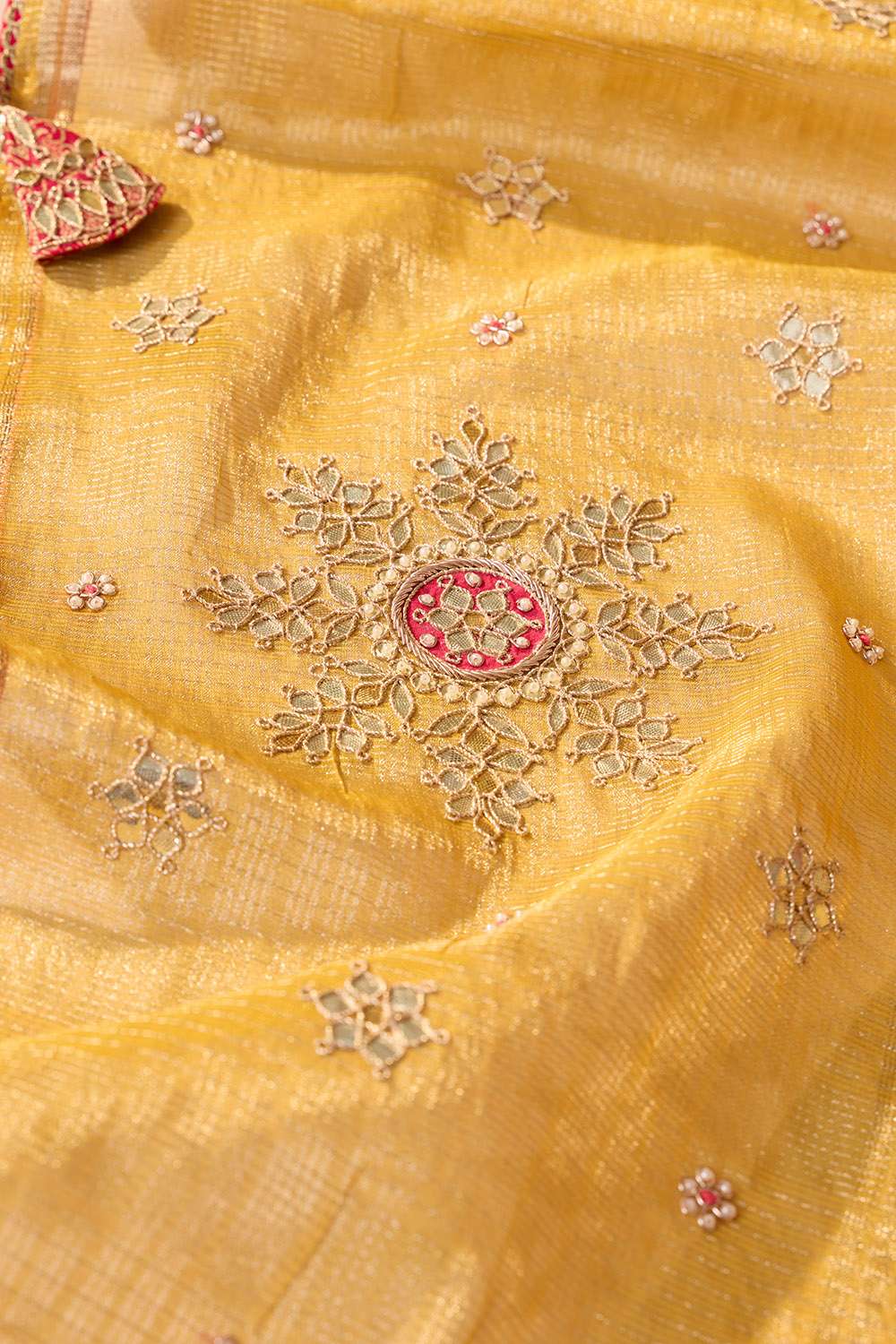 Yellow Viscose Tissue Gota Patti Emroidery Saree image number null