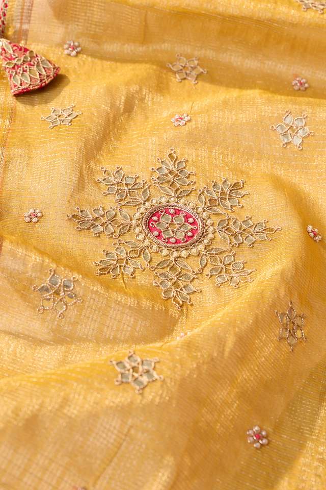 Yellow Viscose Tissue Gota Patti Emroidery Saree thumbnail image number null