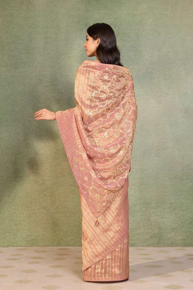 Pink Viscose Tissue Gota Patti Saree thumbnail image number null