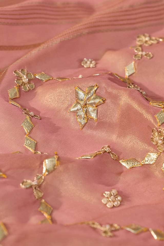 Pink Viscose Tissue Gota Patti Saree thumbnail image number null