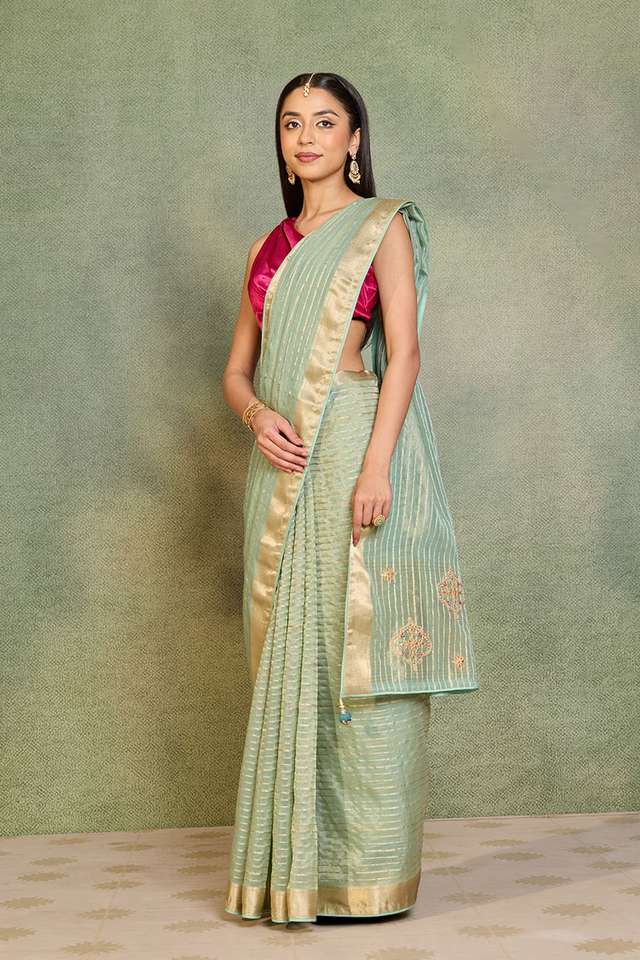 Light Blue Pure Viscose Gota Patti Saree thumbnail image number null