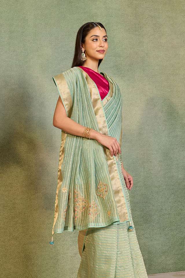 Light Blue Pure Viscose Gota Patti Saree thumbnail image number null