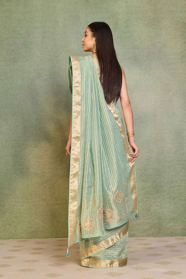 Light Blue Pure Viscose Gota Patti Saree thumbnail image number null
