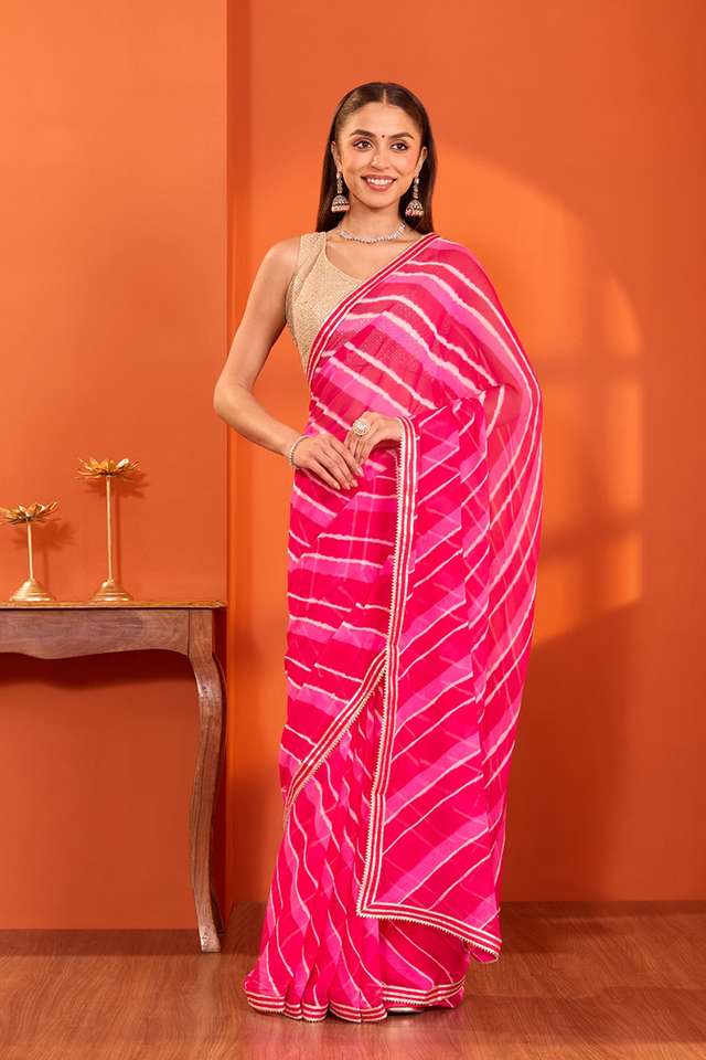 Pink Rajasthan Pure Silk Georgette Tie and Dye Leheriya Saree thumbnail image number null