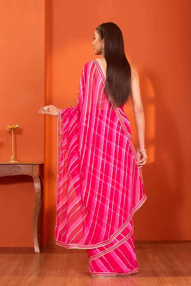 Pink Rajasthan Pure Silk Georgette Tie and Dye Leheriya Saree thumbnail image number null