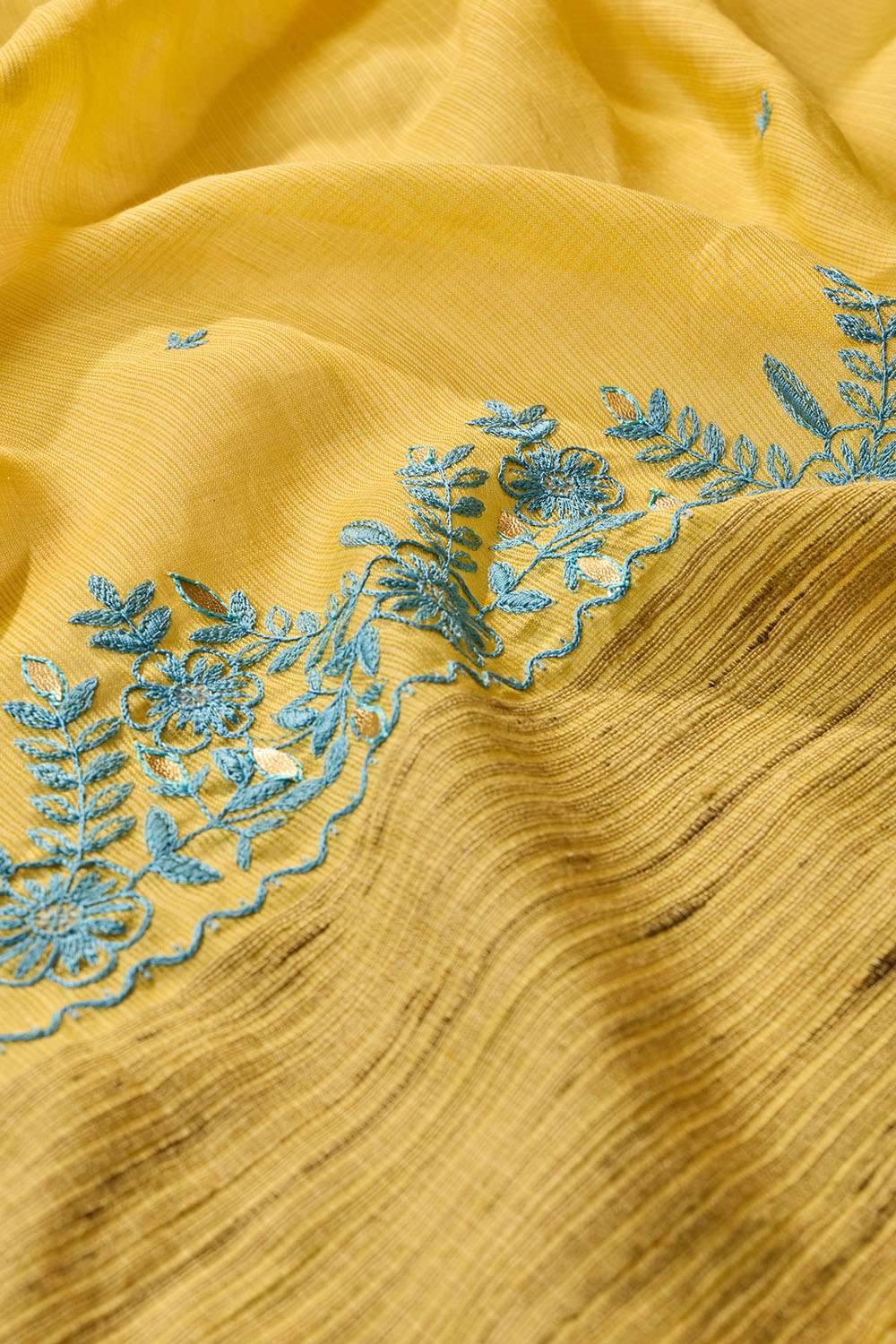 Yellow Embroidered Silk Viscose Saree image number null