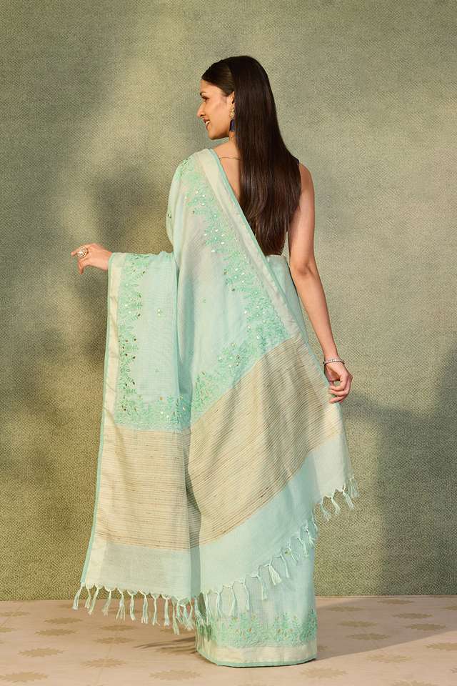 Light Blue Embroidered Silk Viscose Saree thumbnail image number null