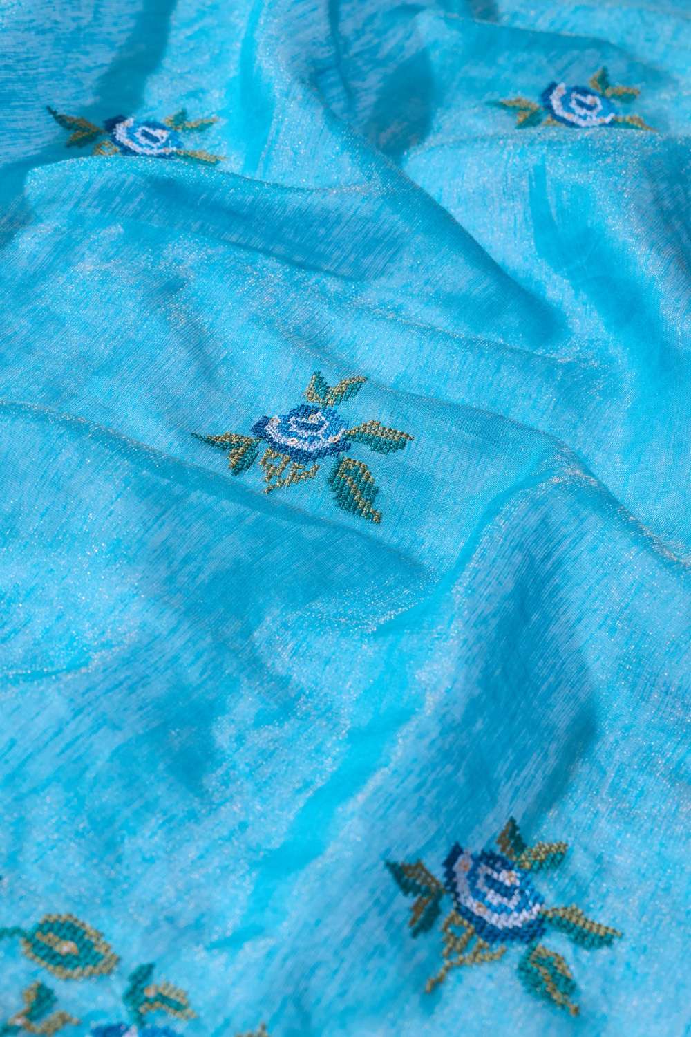 Dark Blue  Tissue Lyocell Linen Embroidered Saree image number null