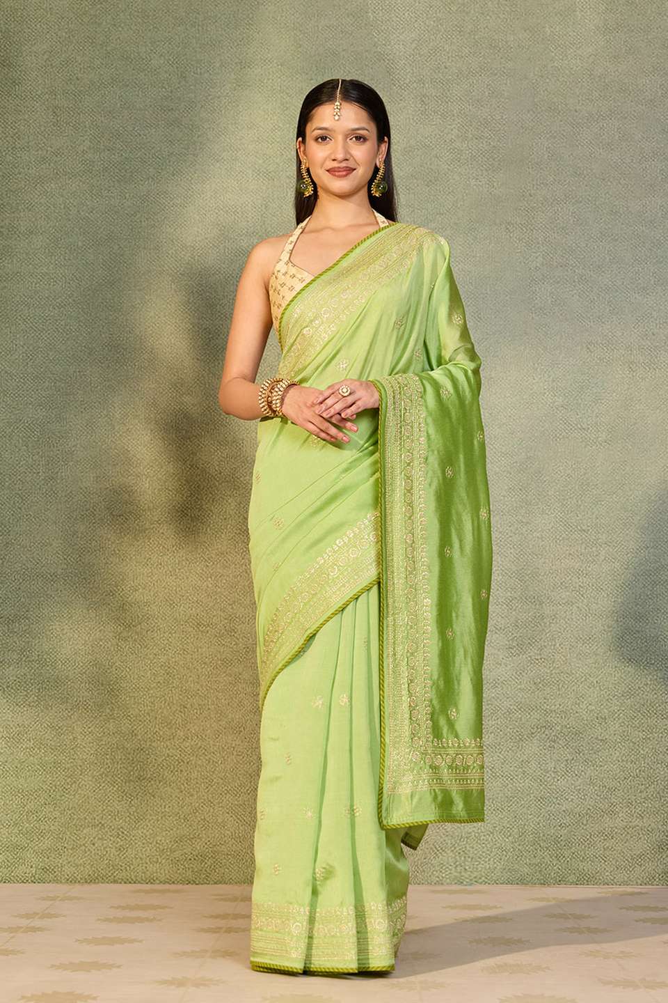Green Embroidered Silk Viscose Saree