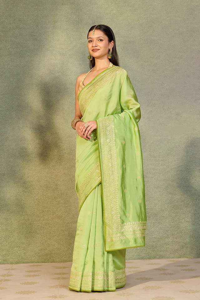 Green Embroidered Silk Viscose Saree thumbnail image number null