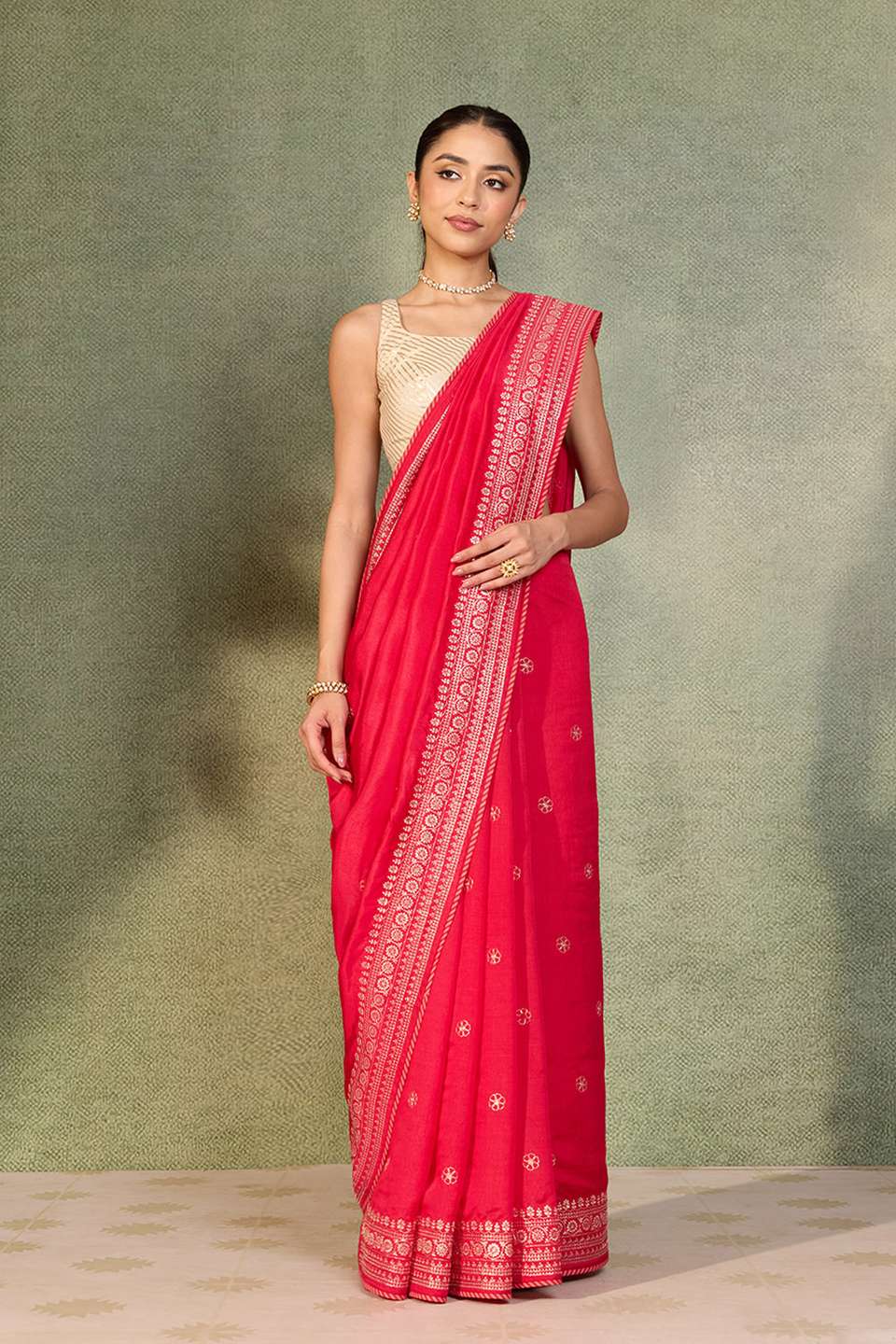 Dark Pink Embroidered Silk Viscose Saree