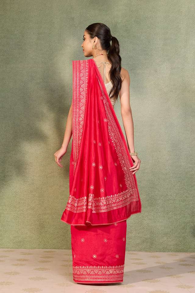 Dark Pink Embroidered Silk Viscose Saree thumbnail image number null