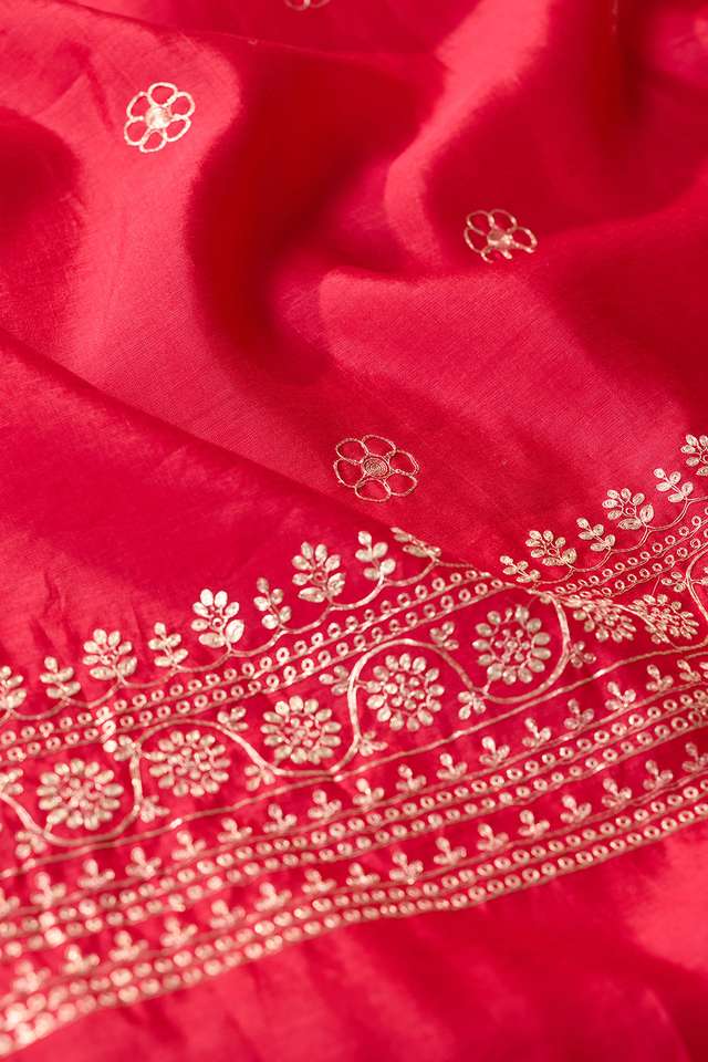 Dark Pink Embroidered Silk Viscose Saree thumbnail image number null