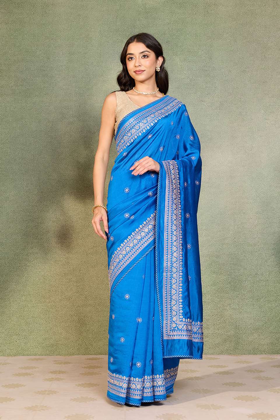 Blue Embroidered Silk Viscose Saree