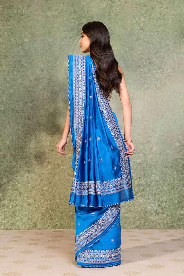 Blue Embroidered Silk Viscose Saree thumbnail image number null