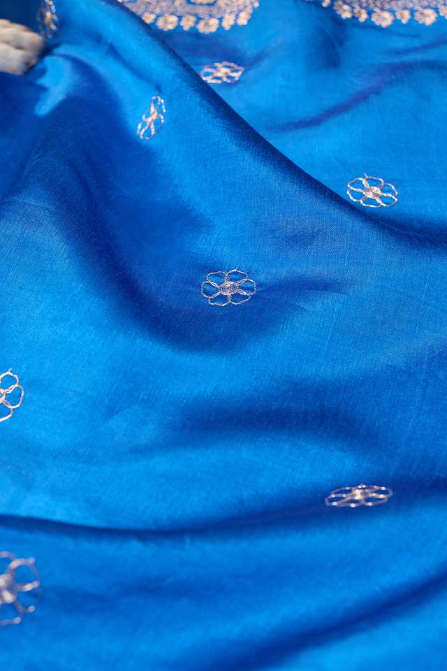 Blue Embroidered Silk Viscose Saree thumbnail image number null