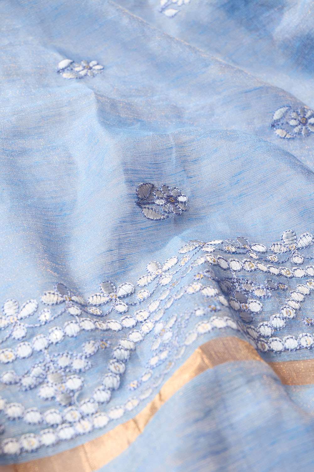 Light Blue Embroidered Tissue Lyocell Linen Saree image number null