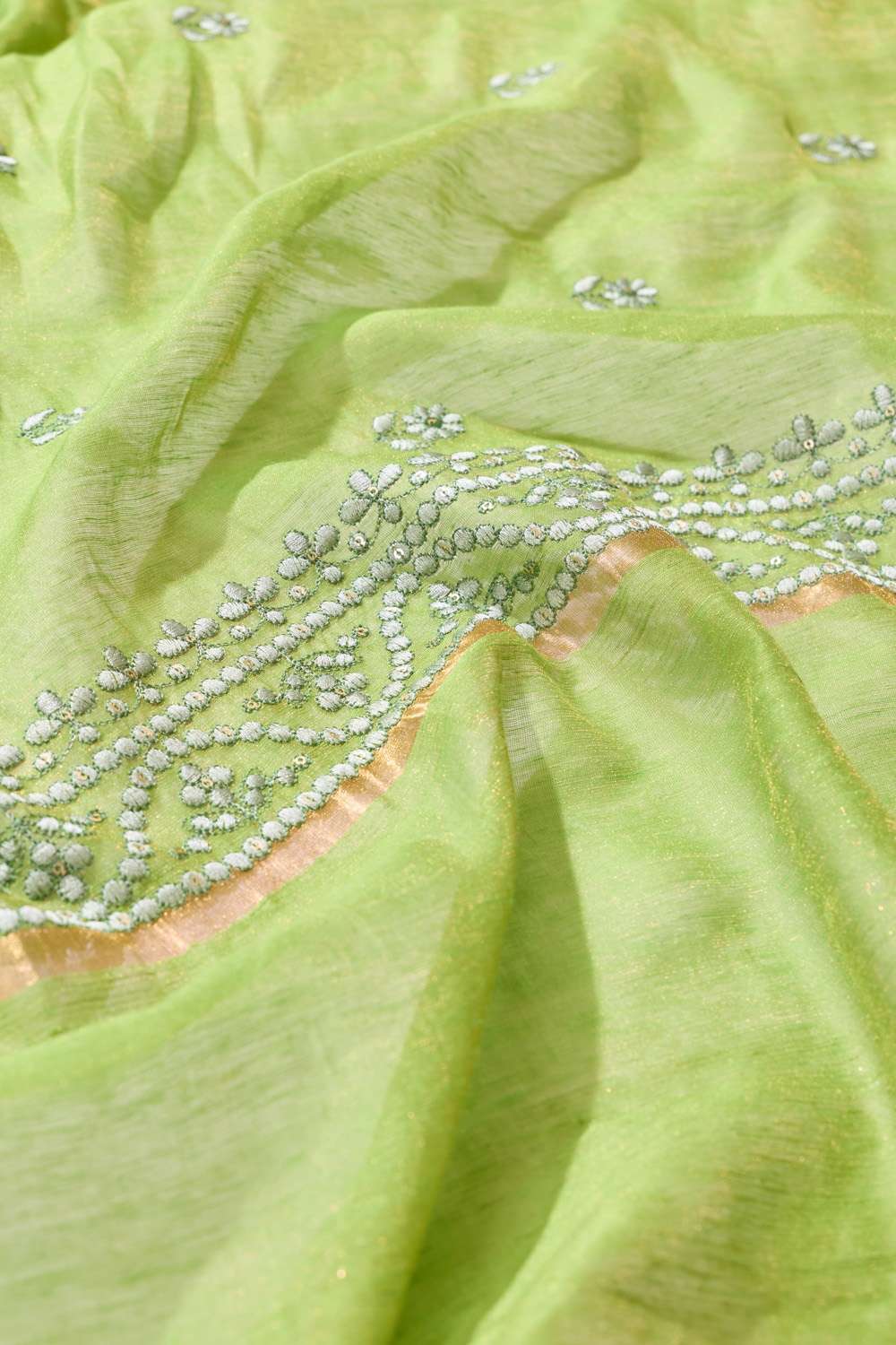Green  Tissue Lyocell Linen Embroidered Saree image number null