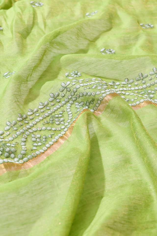 Green  Tissue Lyocell Linen Embroidered Saree thumbnail image number null
