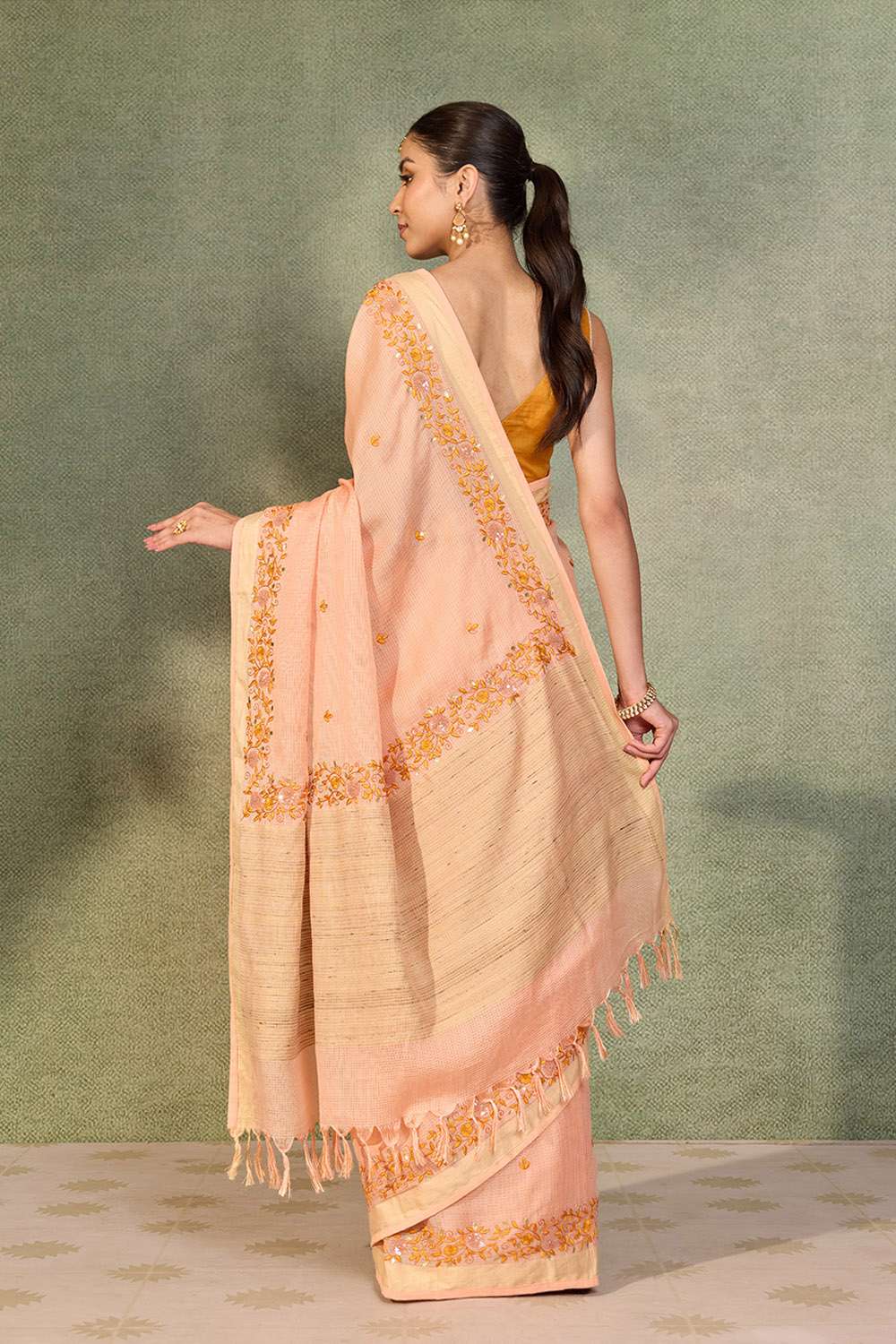 Light Orange Embroidered Silk Viscose Saree image number null